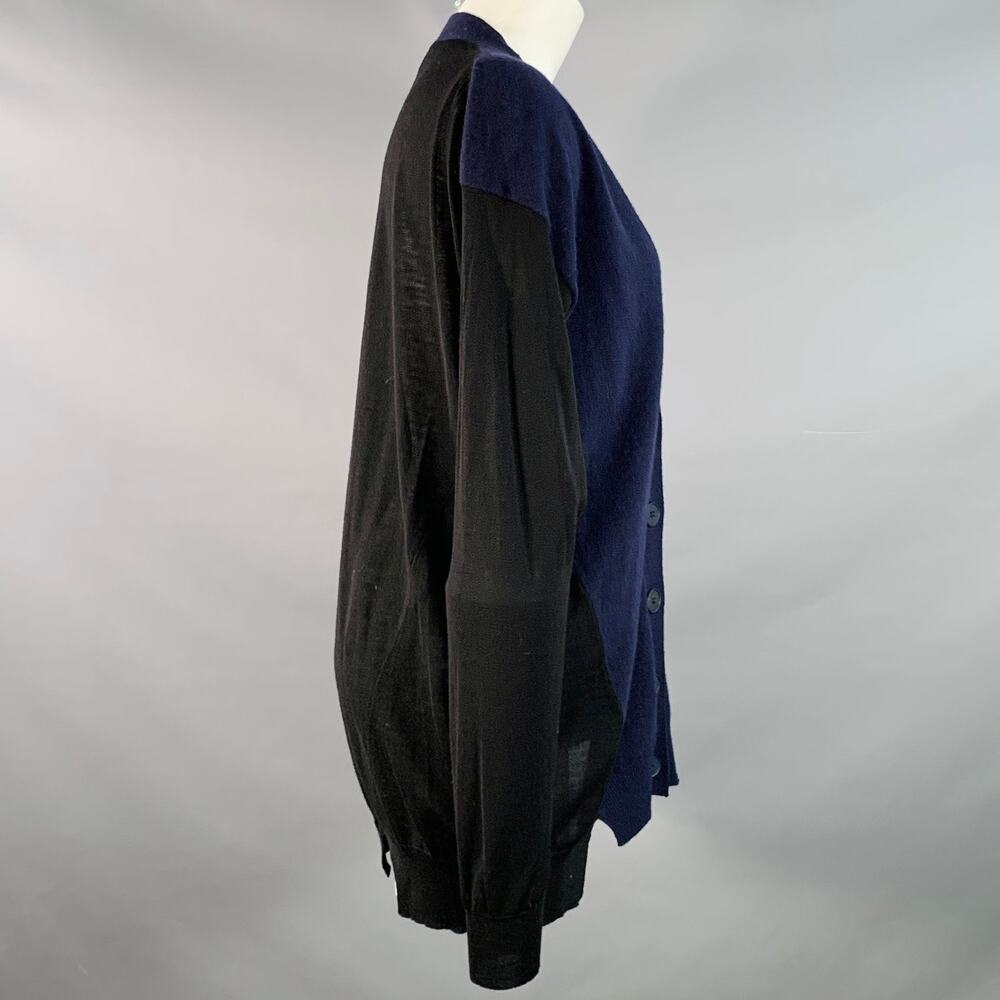 STELLA McCARTNEY Size 8 Navy Black Virgin Wool Two Tone V-Neck Cardigan - Picture 2 of 7